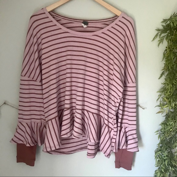 Free People Round About Pink Striped Long Sleeve M - Picture 2 of 9